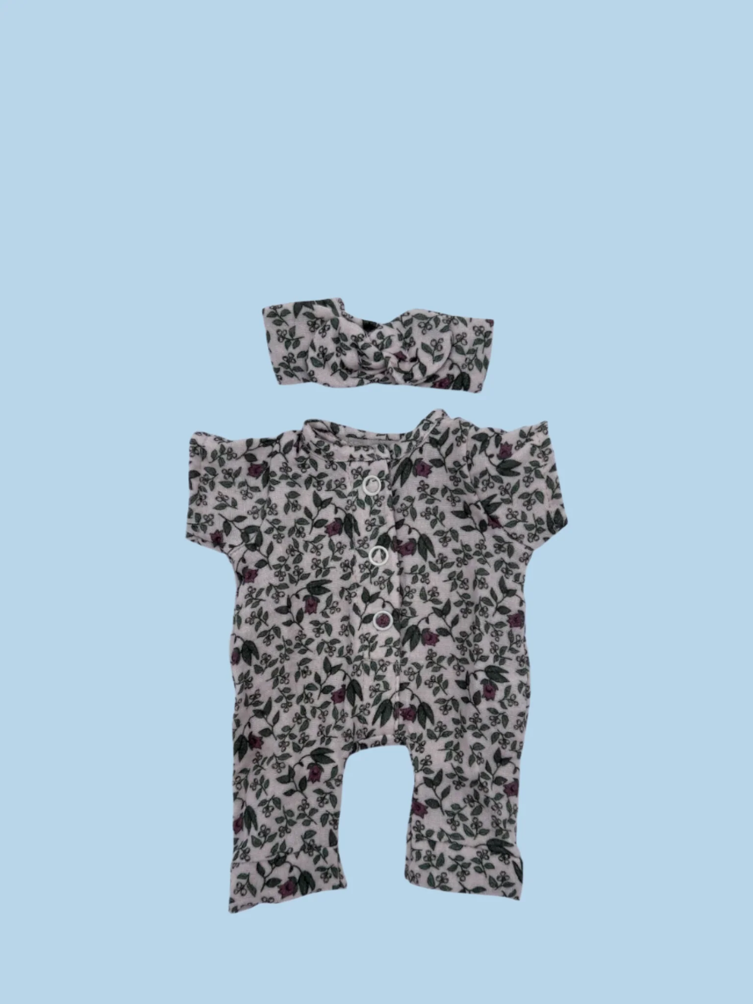 Minikane Doll Clothes | Soft Body Doll Jumpsuit with Headband - Roses - Image 2