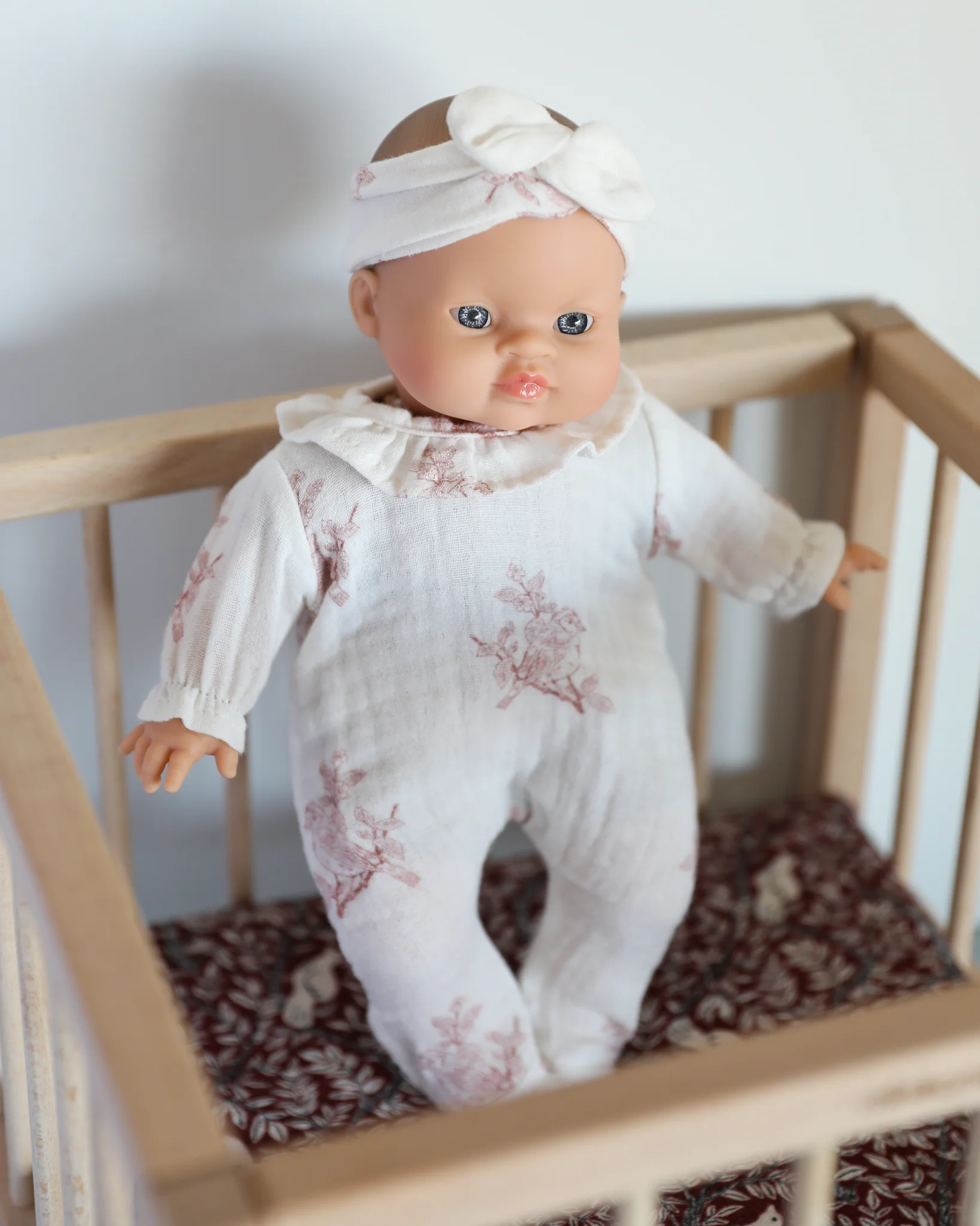 Minikane Doll Clothes | Soft Body Doll Onesie with Headband (Bird Print) - Image 6