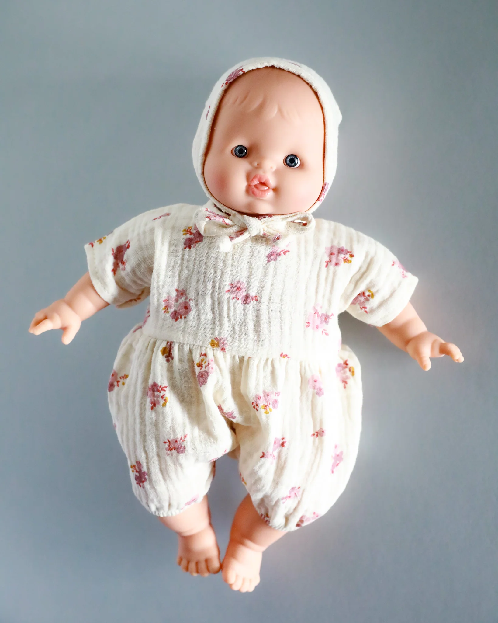 Minikane Doll Clothes | Soft Body Doll Romper with Bonnet - Flowers - Image 2