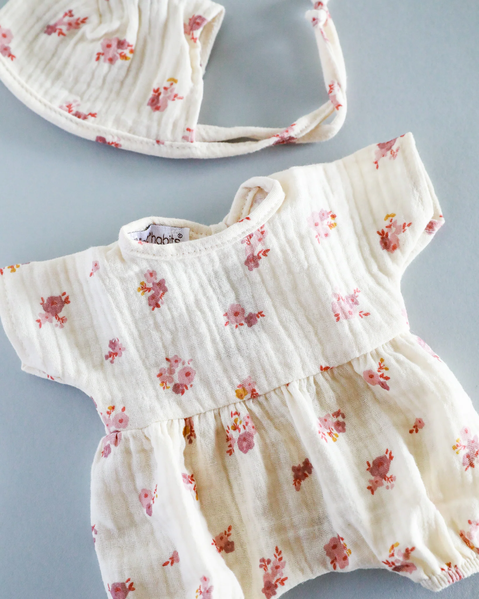 Minikane Doll Clothes | Soft Body Doll Romper with Bonnet - Flowers - Image 3