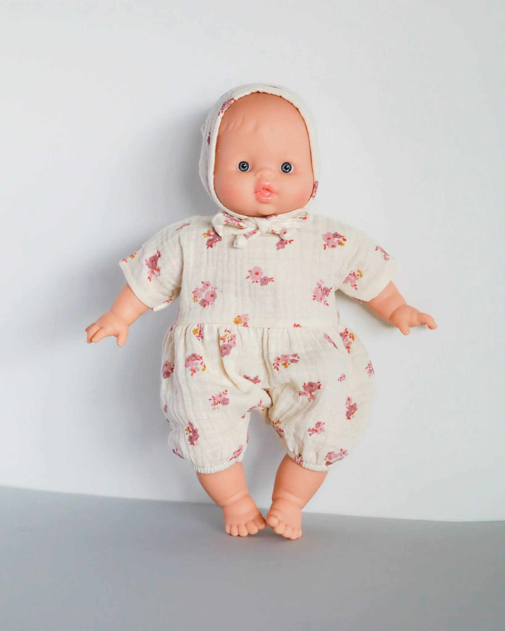 Minikane Doll Clothes | Soft Body Doll Romper with Bonnet - Flowers - Image 4