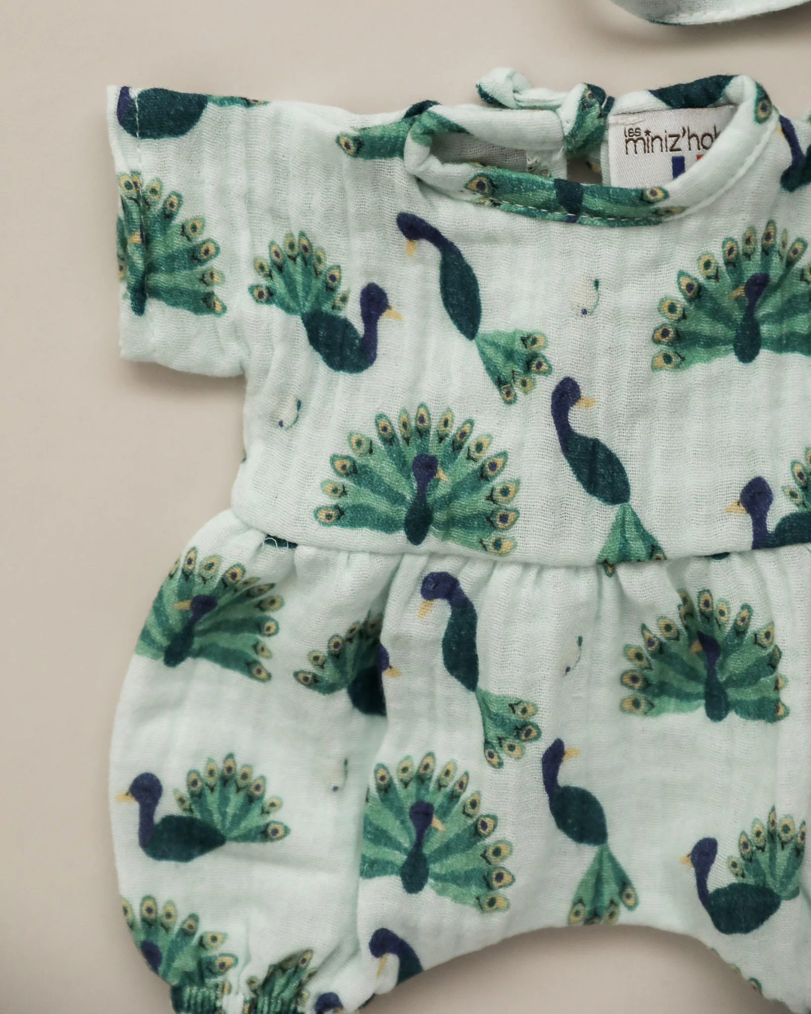 Minikane Doll Clothes | Soft Body Doll Romper with Bonnet - Peacock - Image 3