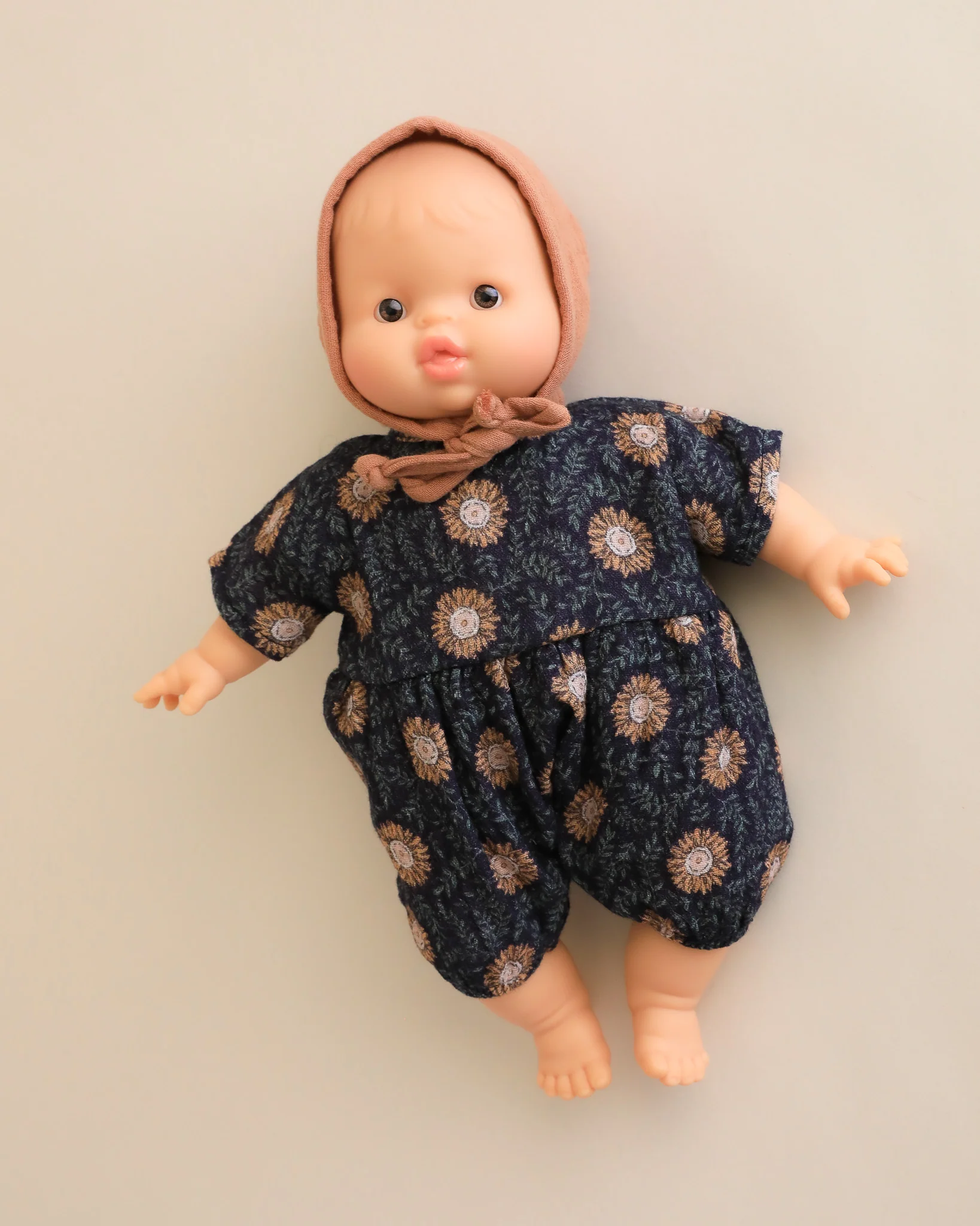Minikane Doll Clothes | Soft Body Doll Romper with Bonnet - Sunflowers - Image 2