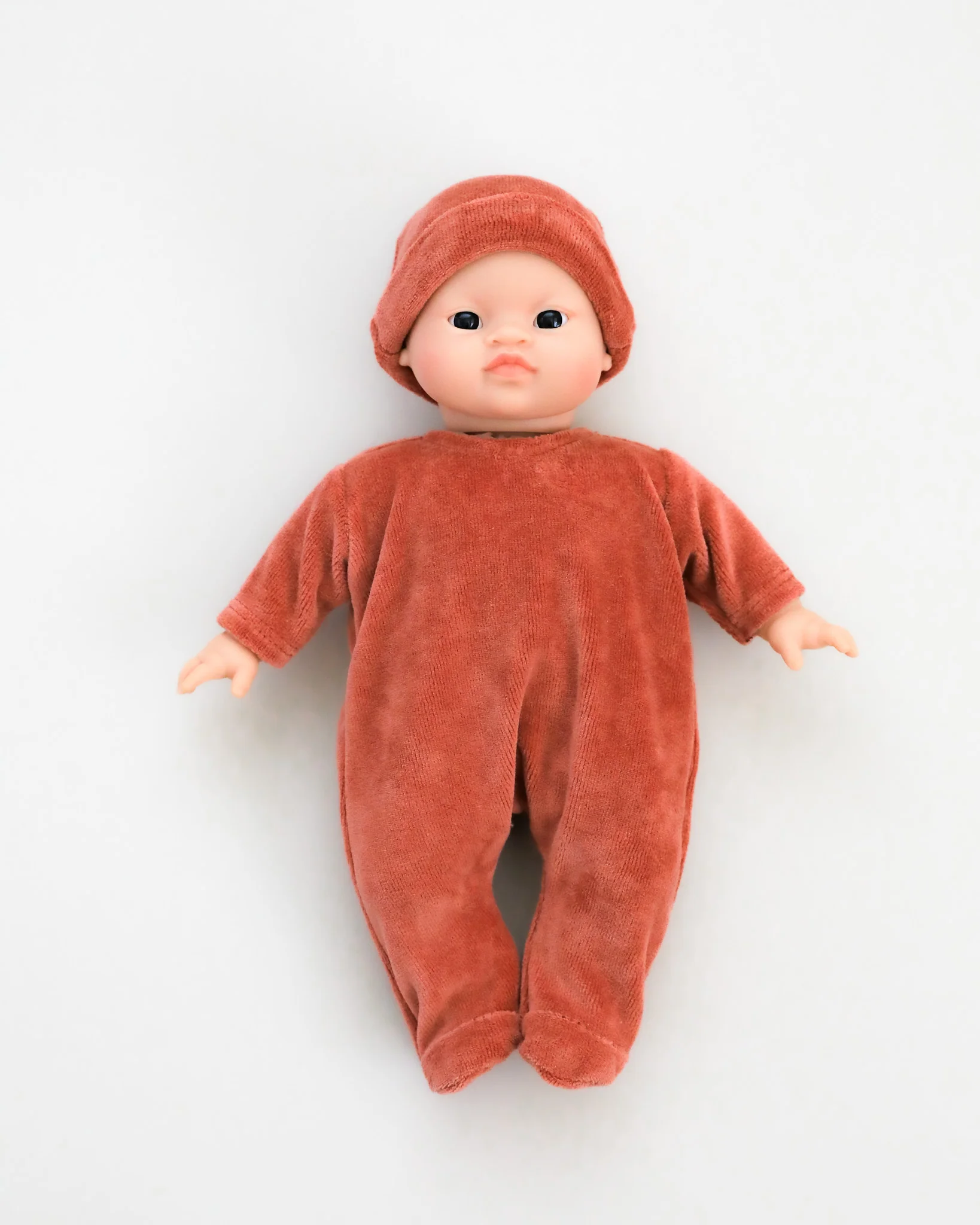 Minikane Doll Clothes | Soft Body Doll Velvet Bodysuit with Hat - Marsala - Image 2