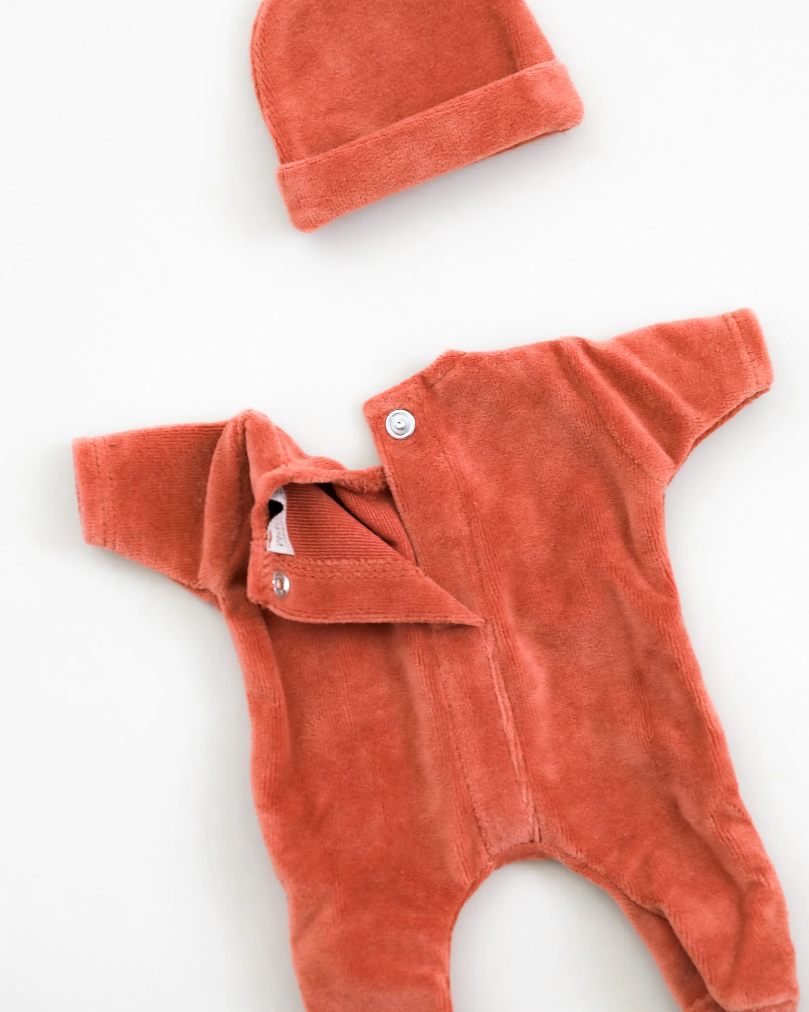 Minikane Doll Clothes | Soft Body Doll Velvet Bodysuit with Hat - Marsala - Image 3