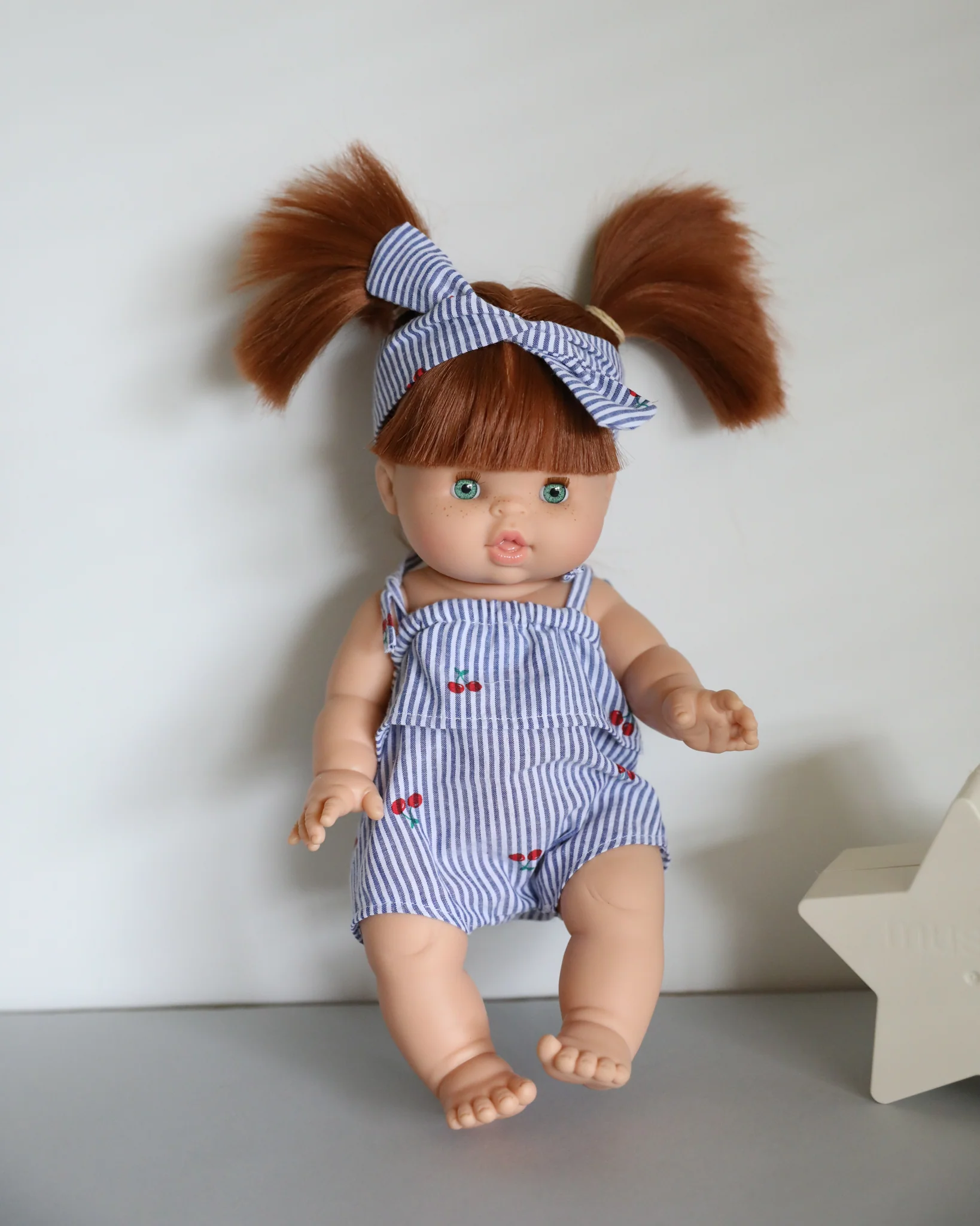 Minikane Doll Clothes | Striped Cherry Romper with Headband - Image 2