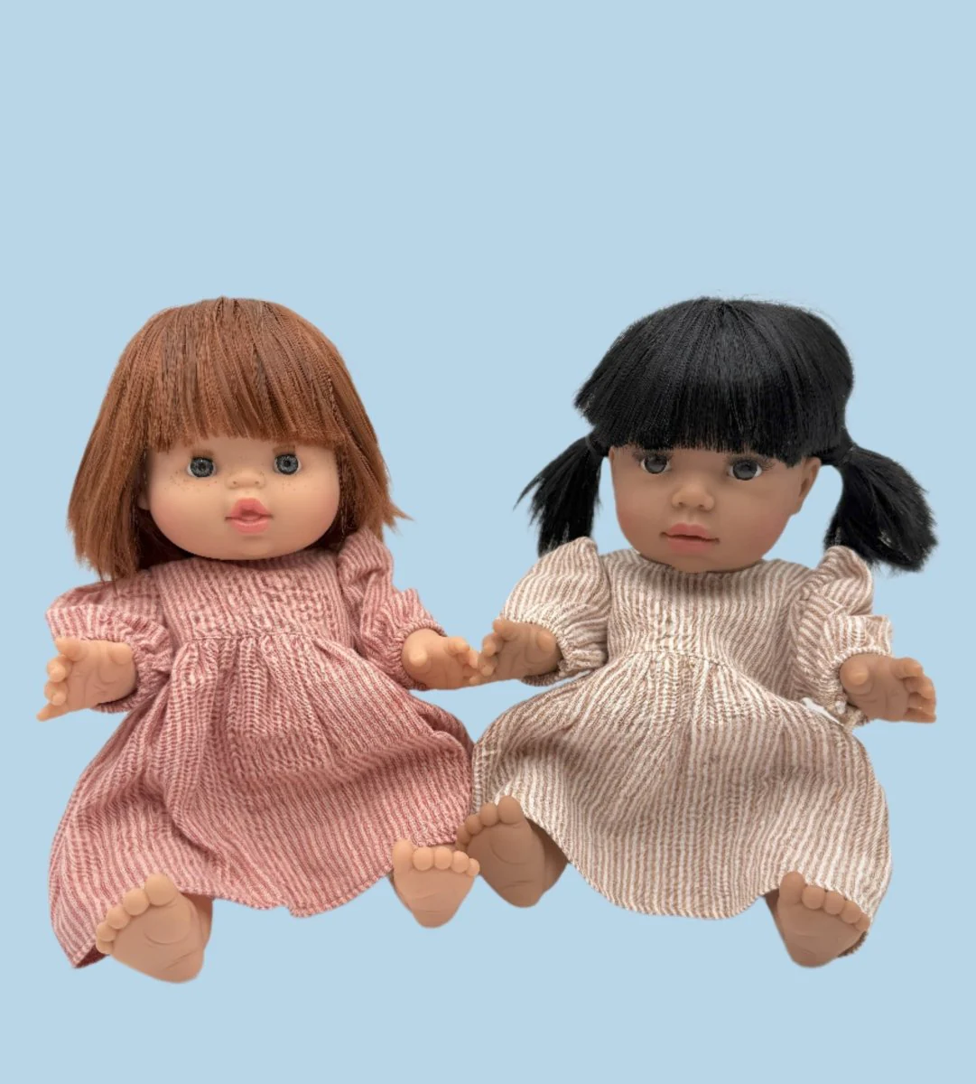 Minikane Doll Clothes | Striped Muslin Doll Dress in Caramel (11" & 13" dolls) - Image 5