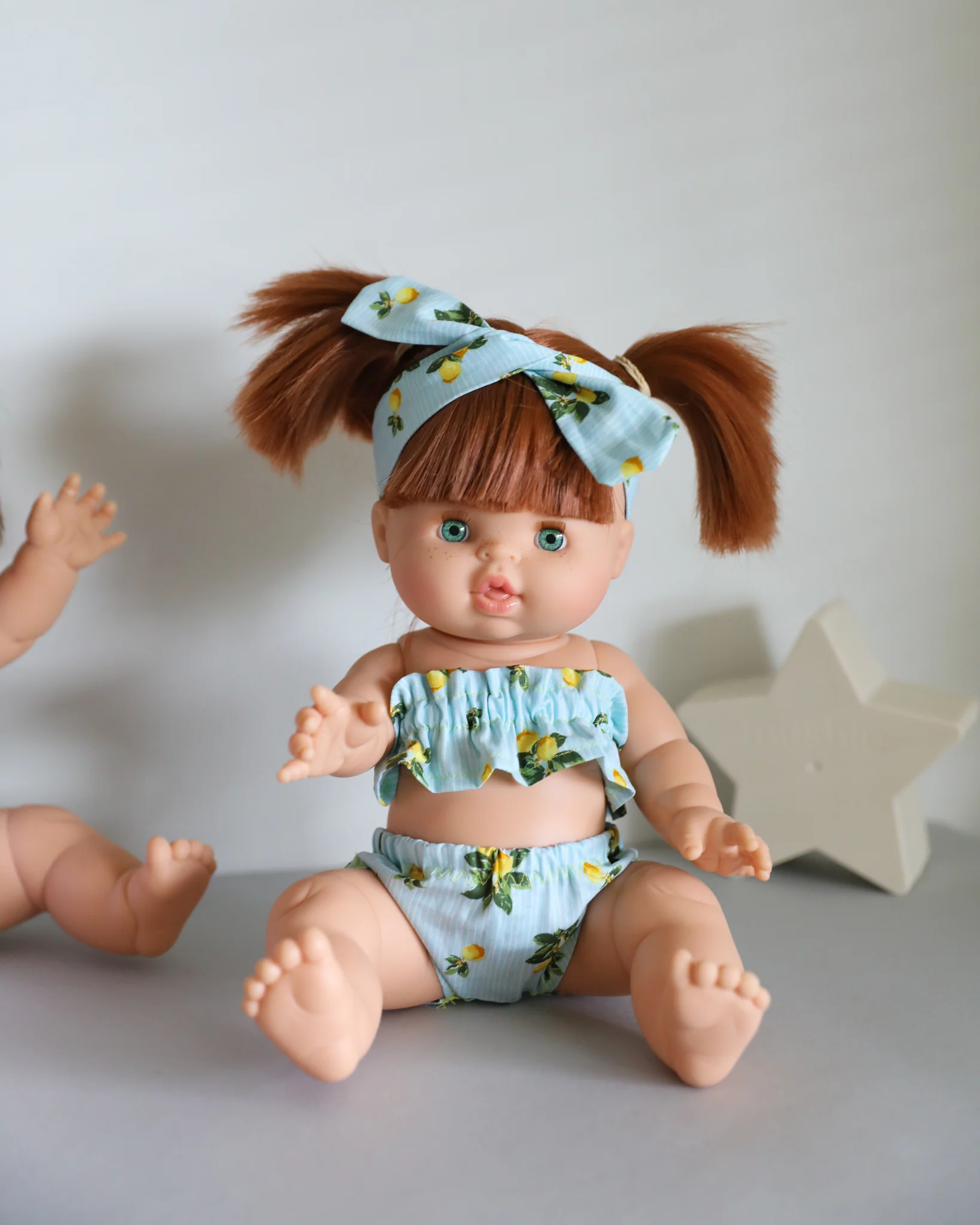 Minikane Doll Clothes | Two-Piece Lemon Swimsuit with Headband - Image 3