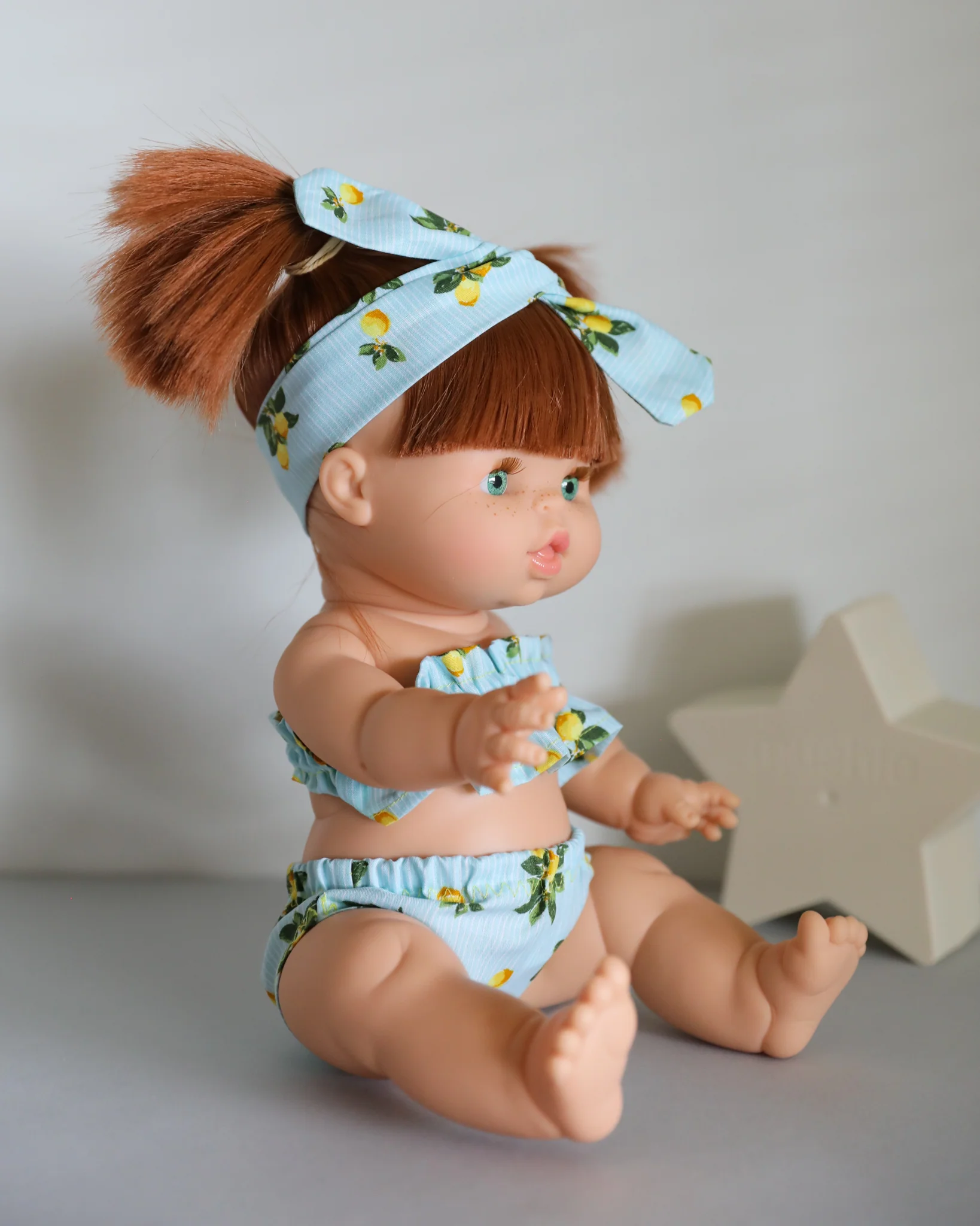 Minikane Doll Clothes | Two-Piece Lemon Swimsuit with Headband - Image 4