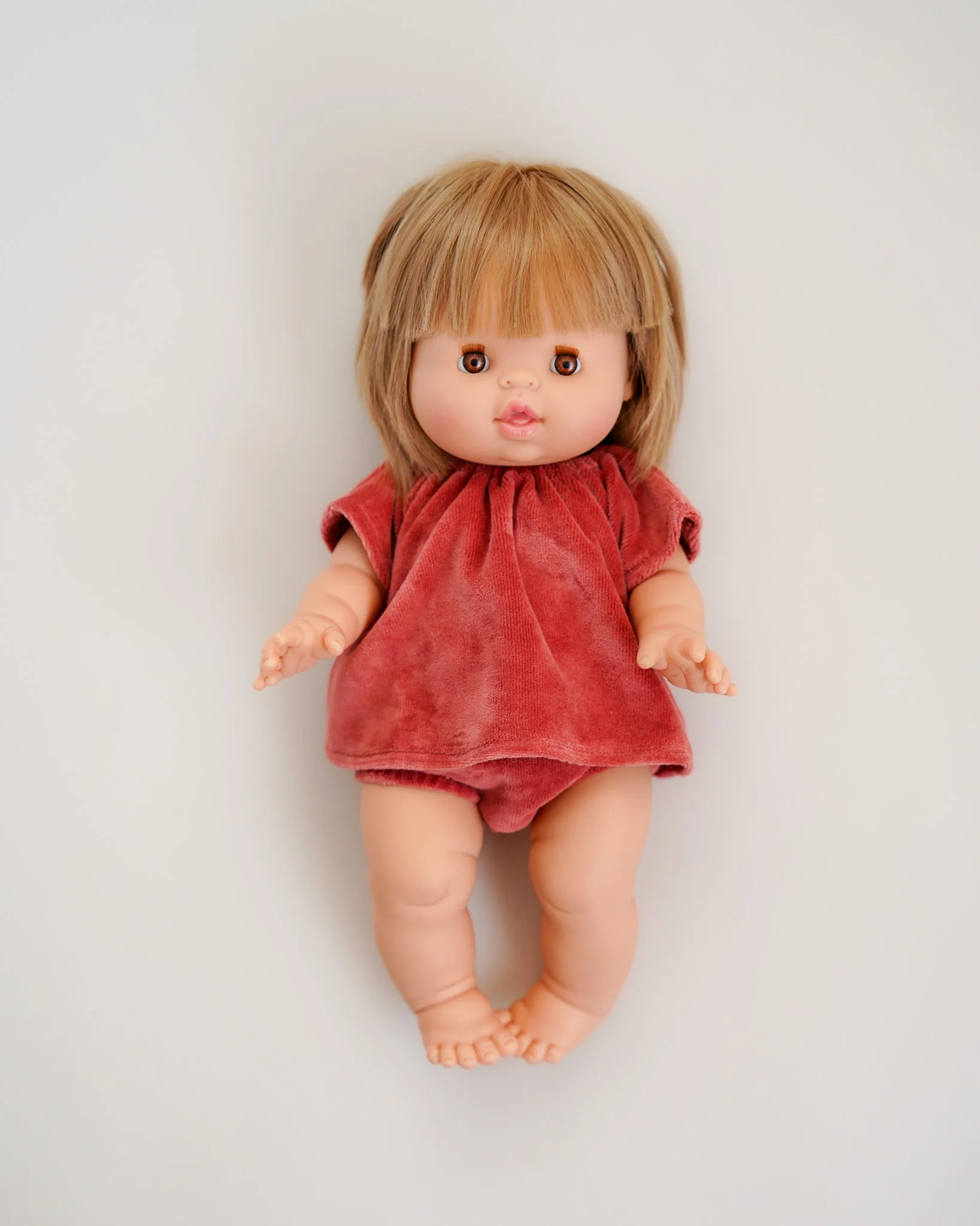 Minikane Doll Clothes | Velvet Doll Outfit with Bloomers - Marsala - Image 2