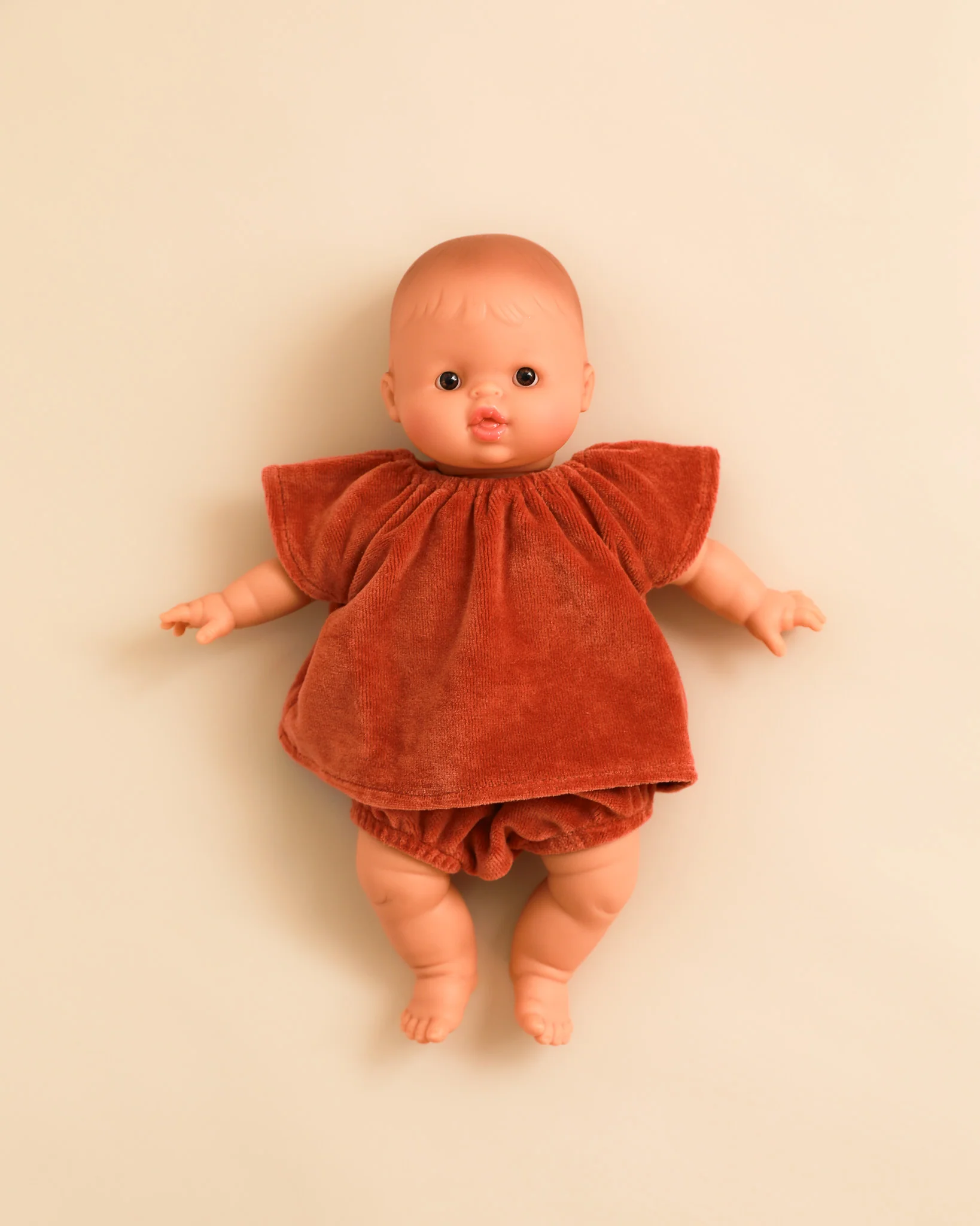 Minikane Doll Clothes | Velvet Doll Outfit with Bloomers - Marsala - Image 3