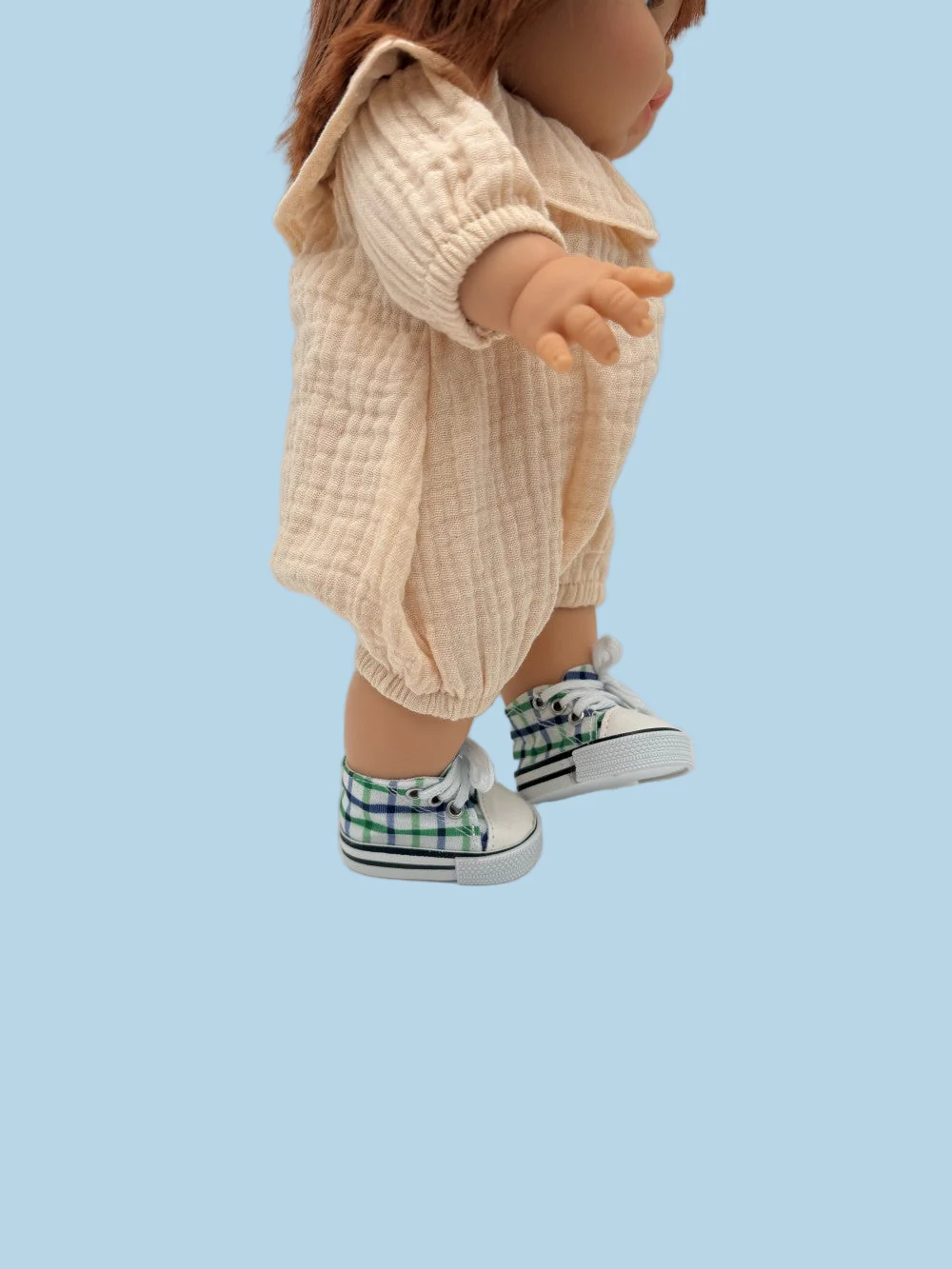 Minikane Doll Shoes | Doll Sneakers - Navy Green Plaid (13" dolls) - Image 7