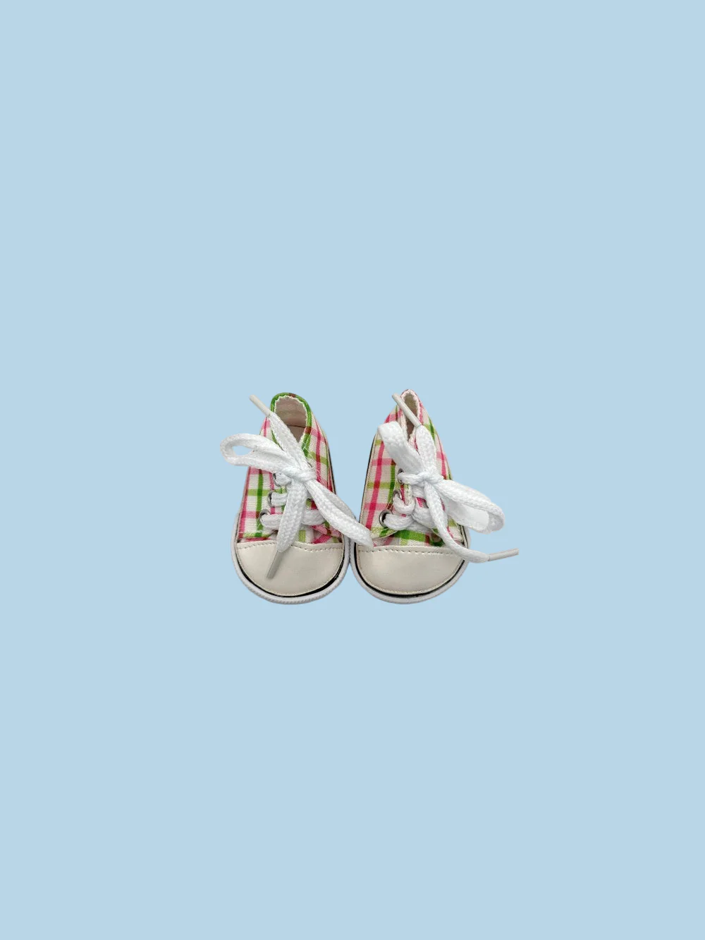 Minikane Doll Shoes | Doll Sneakers - Pink Green Plaid (13" dolls) - Image 3
