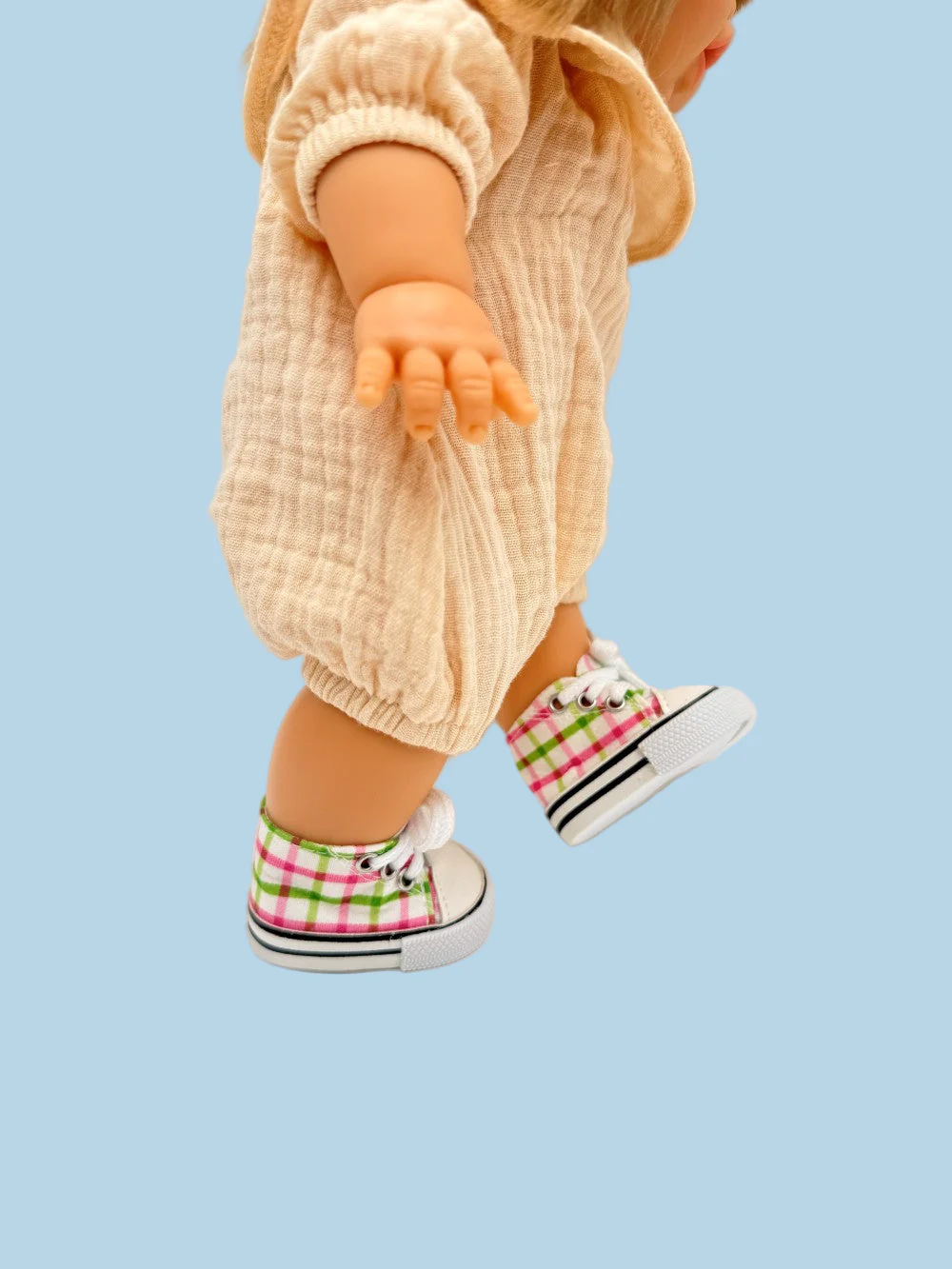 Minikane Doll Shoes | Doll Sneakers - Pink Green Plaid (13" dolls) - Image 6