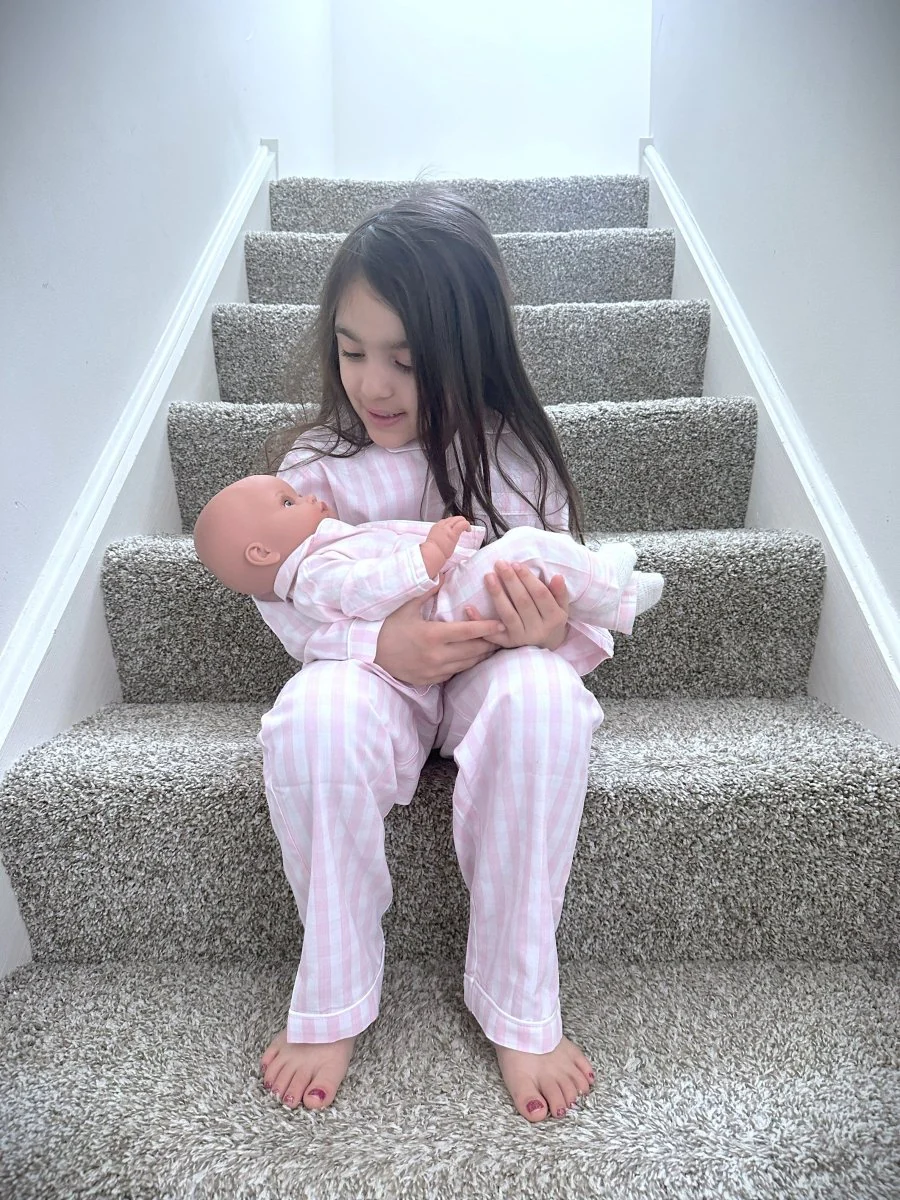 Petite Plume | Doll Pajama Set in Pink Gingham (18" dolls) - Image 4