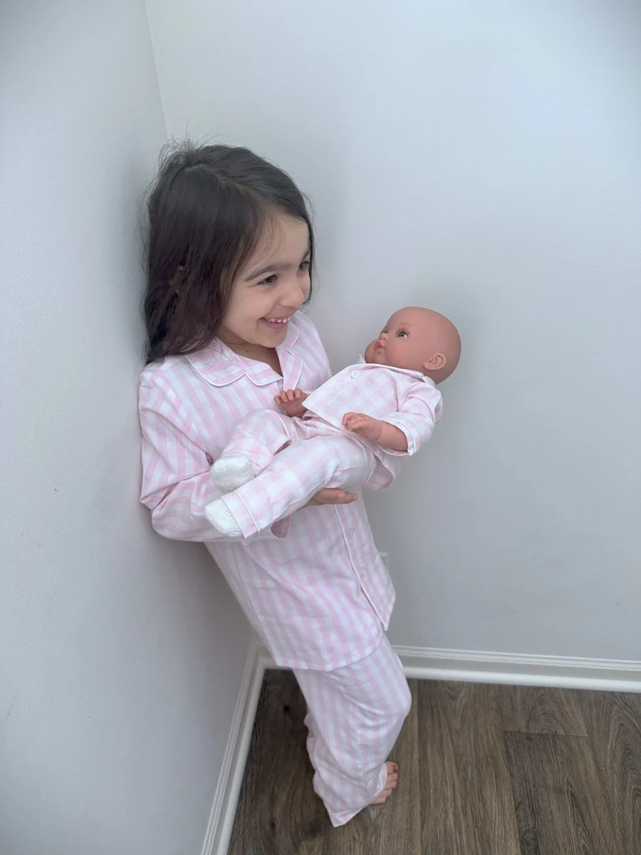 Petite Plume | Doll Pajama Set in Pink Gingham (18" dolls) - Image 5