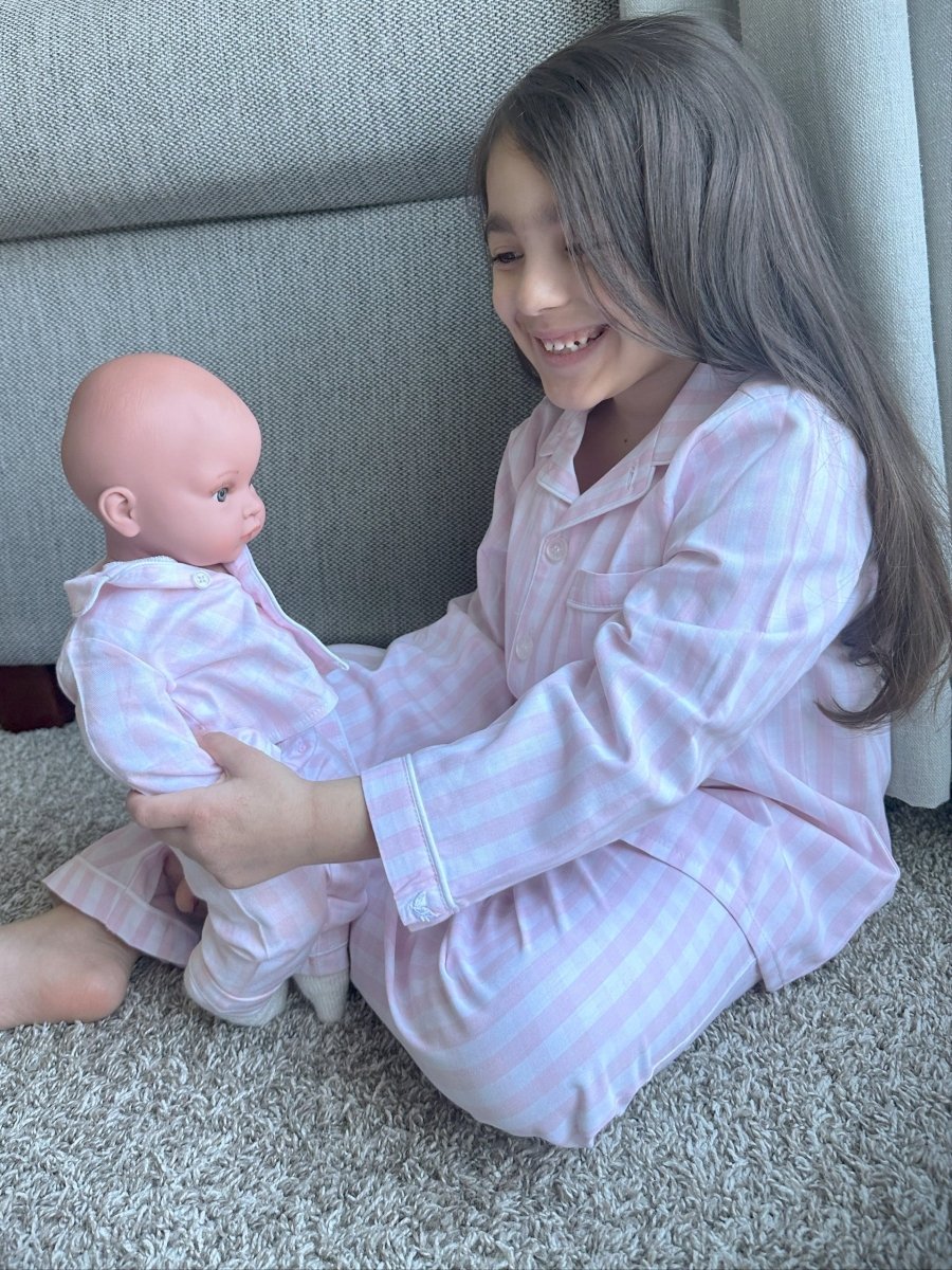 Petite Plume | Doll Pajama Set in Pink Gingham (18" dolls) - Image 6
