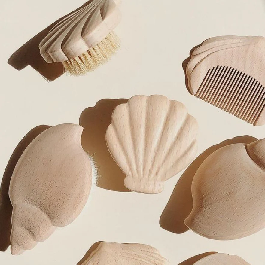 Seashell Wooden Baby Brush Set - Image 3