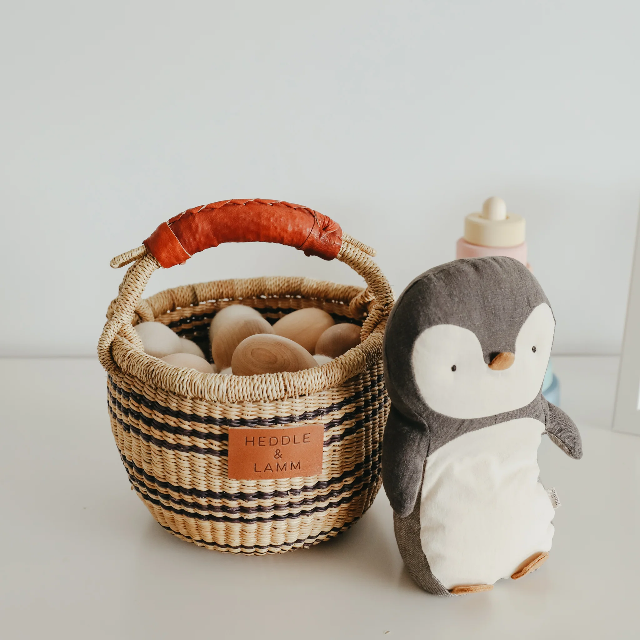 Small Bolga Basket - Blue Stripes - Image 4