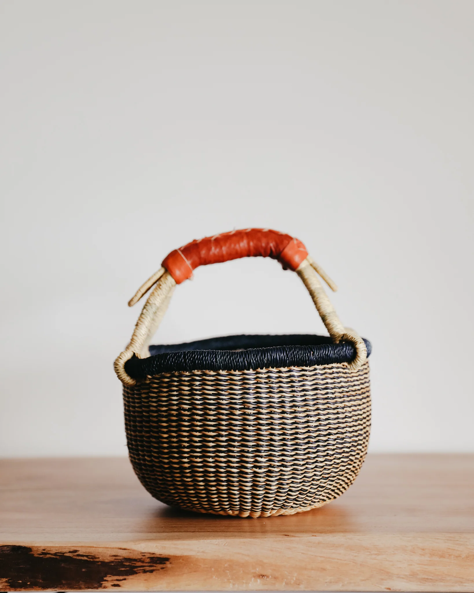 Small Bolga Basket - Blue with Natural Stripes - Image 3