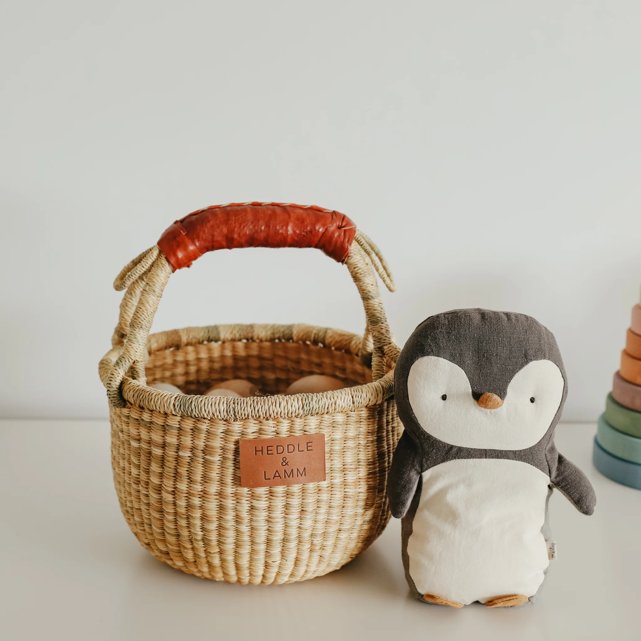 Small Bolga Basket - Brown Handle - Image 4