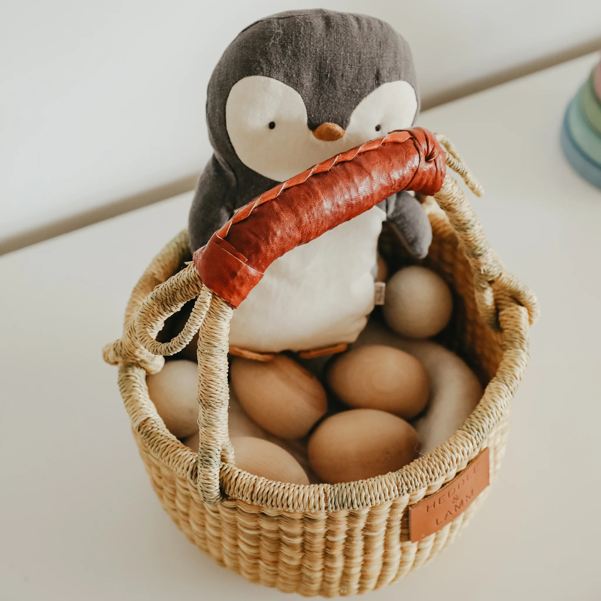 Small Bolga Basket - Brown Handle - Image 5