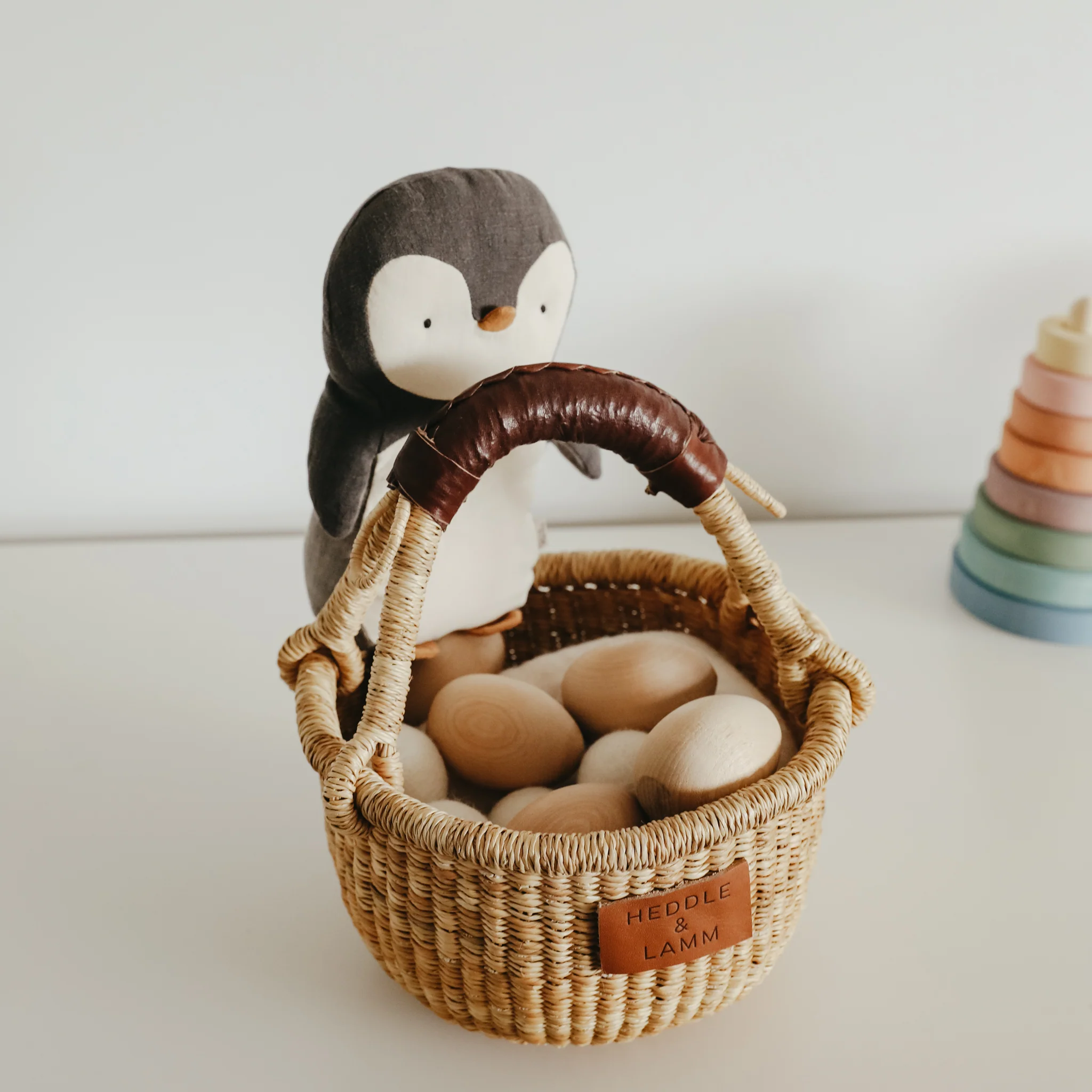 Small Bolga Basket - Dark Brown Handle - Image 5