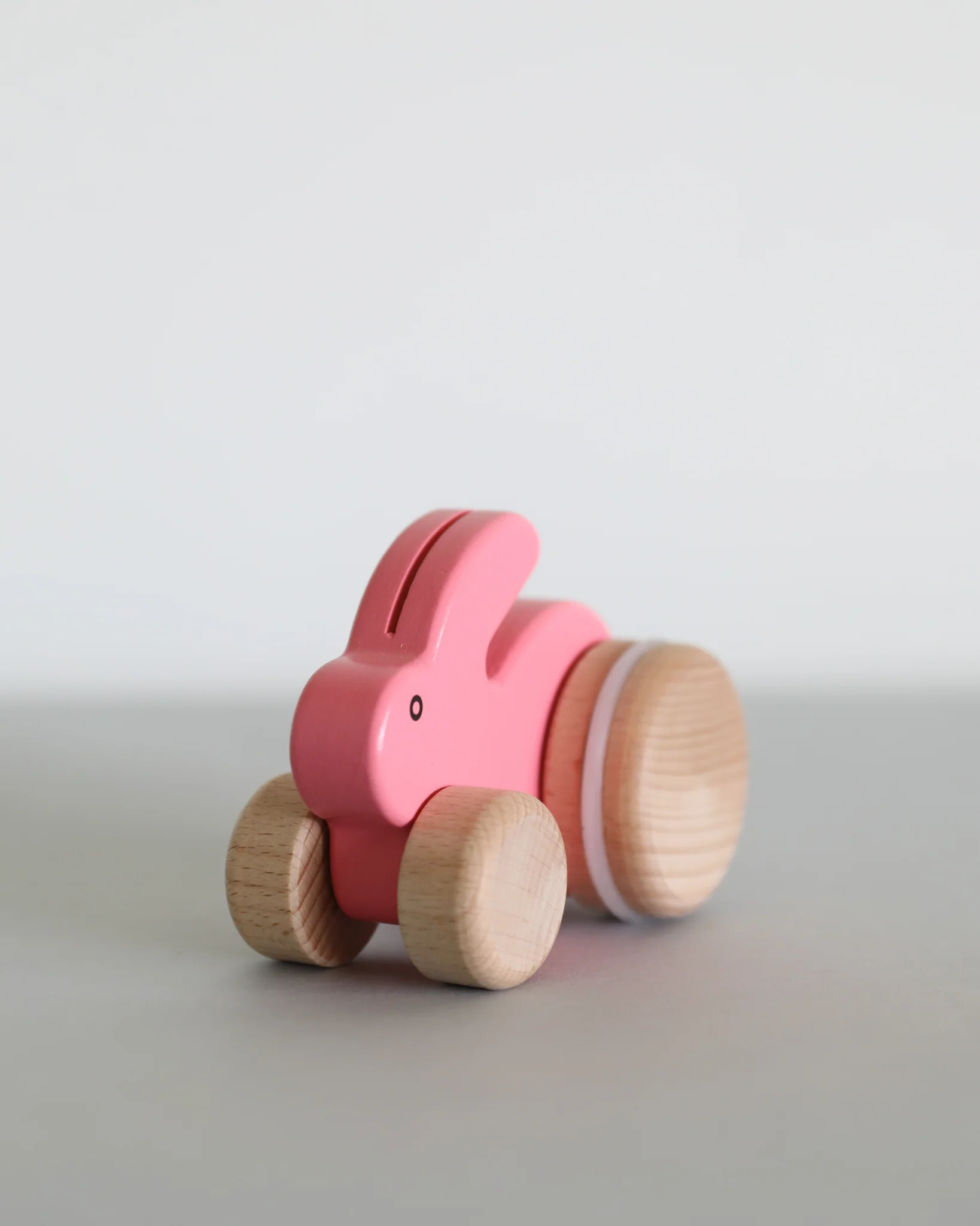 Small Hopping Wooden Rabbit - Pink - Image 2