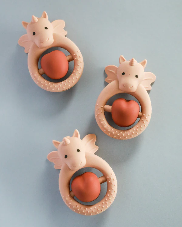Konges Sloejd | Unicorn Heart Silicone Teether - Rose Sand - Image 2