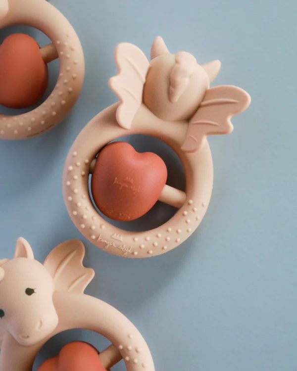Konges Sloejd | Unicorn Heart Silicone Teether - Rose Sand - Image 3