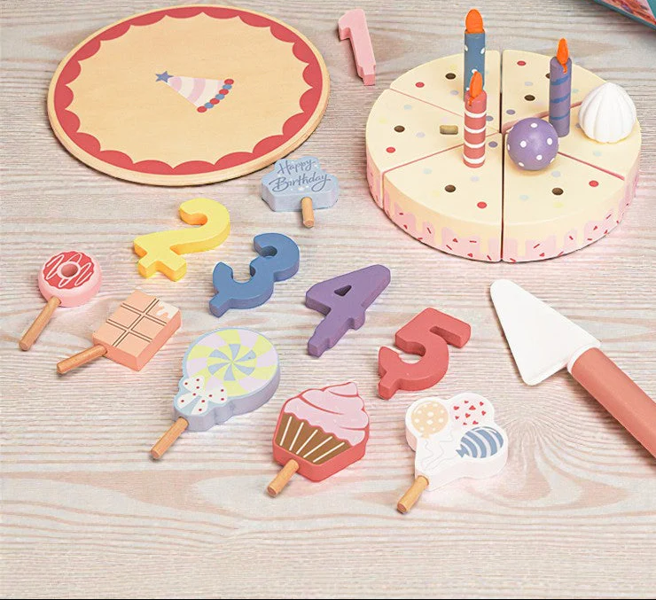 Wooden Birthday Cake Toy: 24-Piece Montessori Pretend Play Set - Image 3