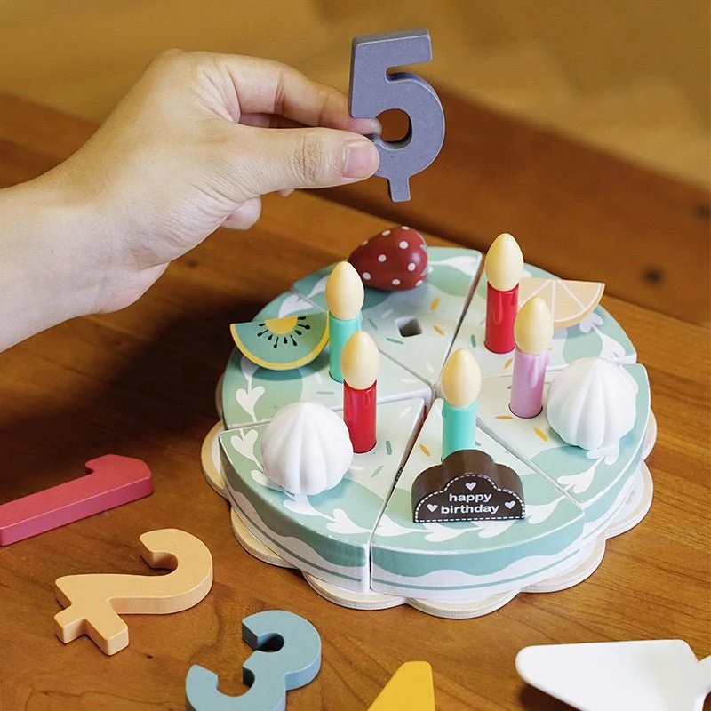 Wooden Key Lime Birthday Cake Playset: Montessori Pretend Play Toy - Image 2