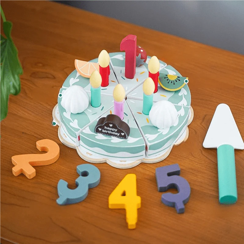 Wooden Key Lime Birthday Cake Playset: Montessori Pretend Play Toy - Image 4