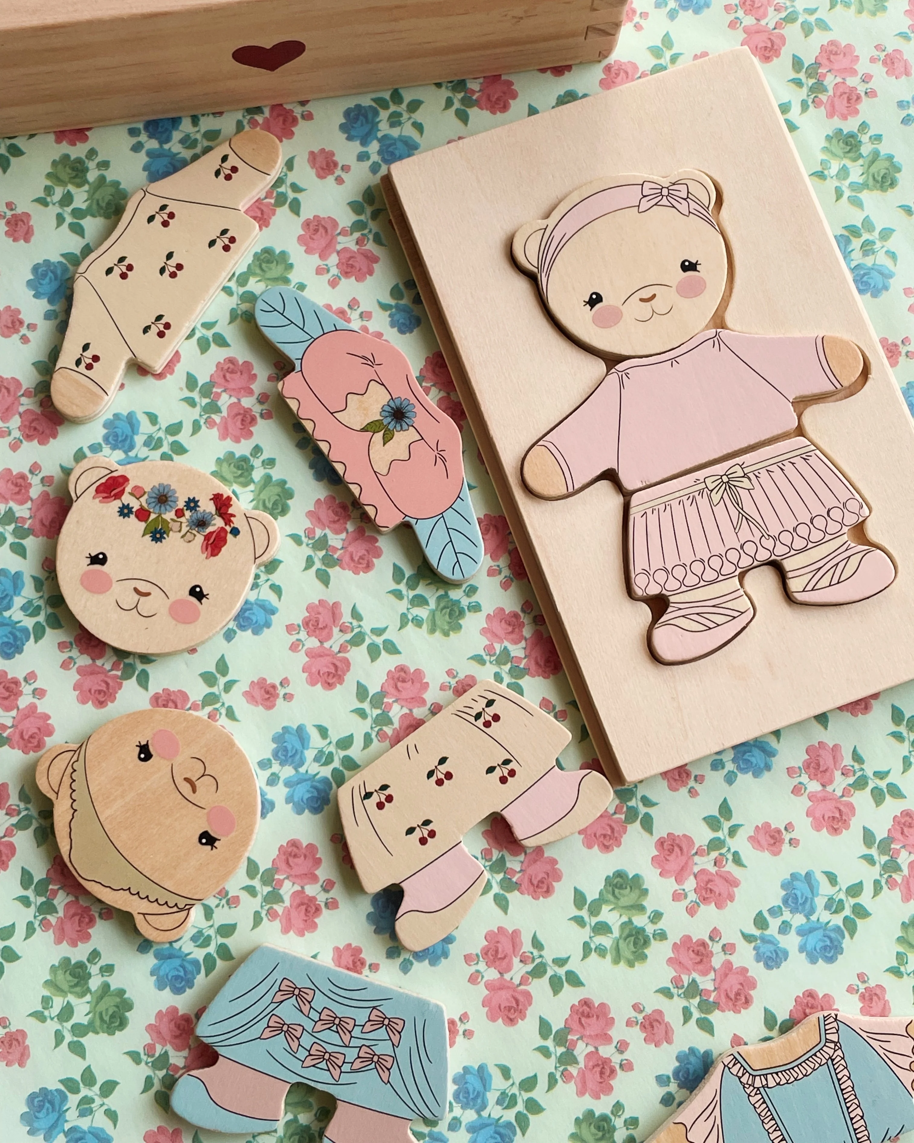 Wooden Teddy Dress-up Puzzle - Dusty Pink - Image 2