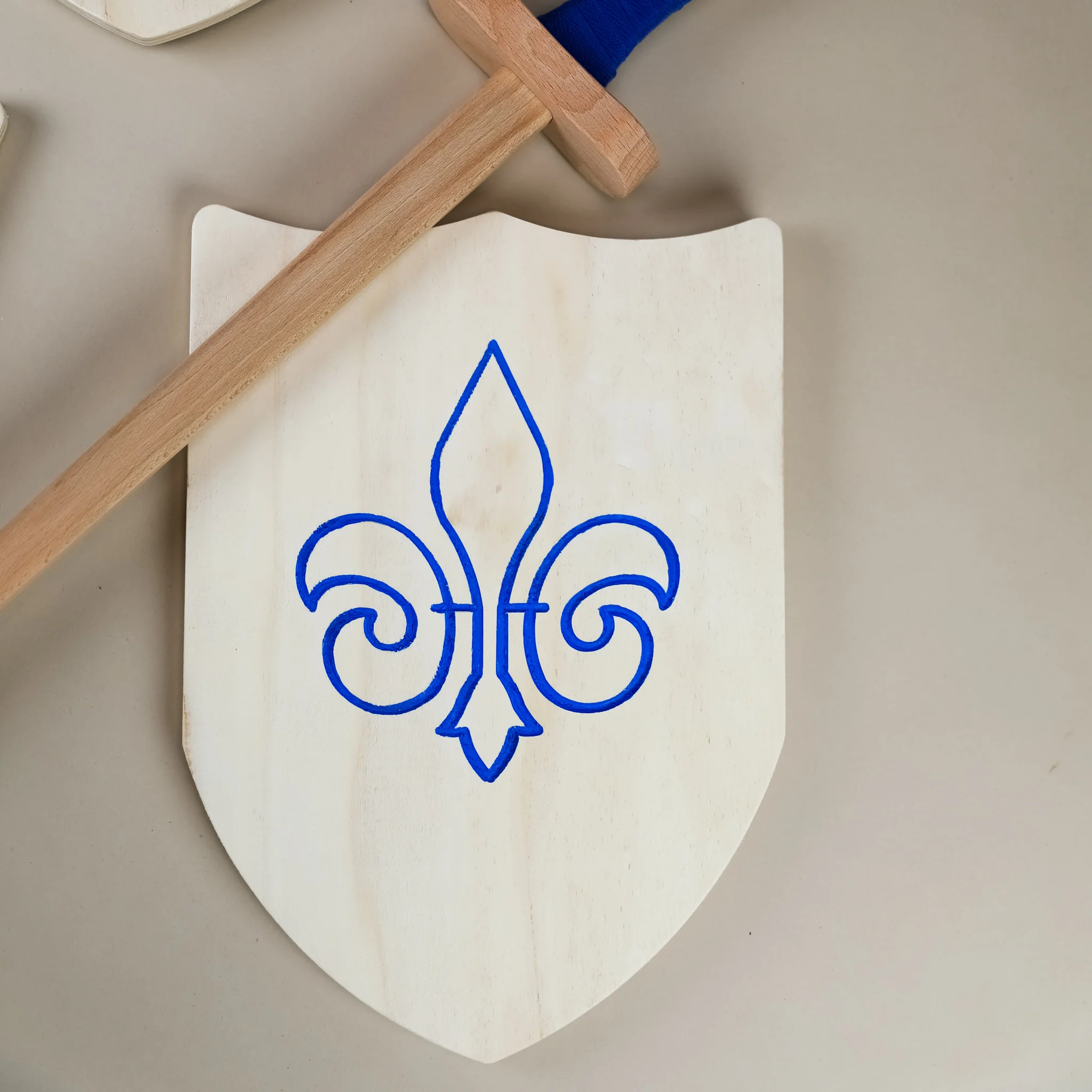Wooden Toy Sword & Shield - Blue - Image 3