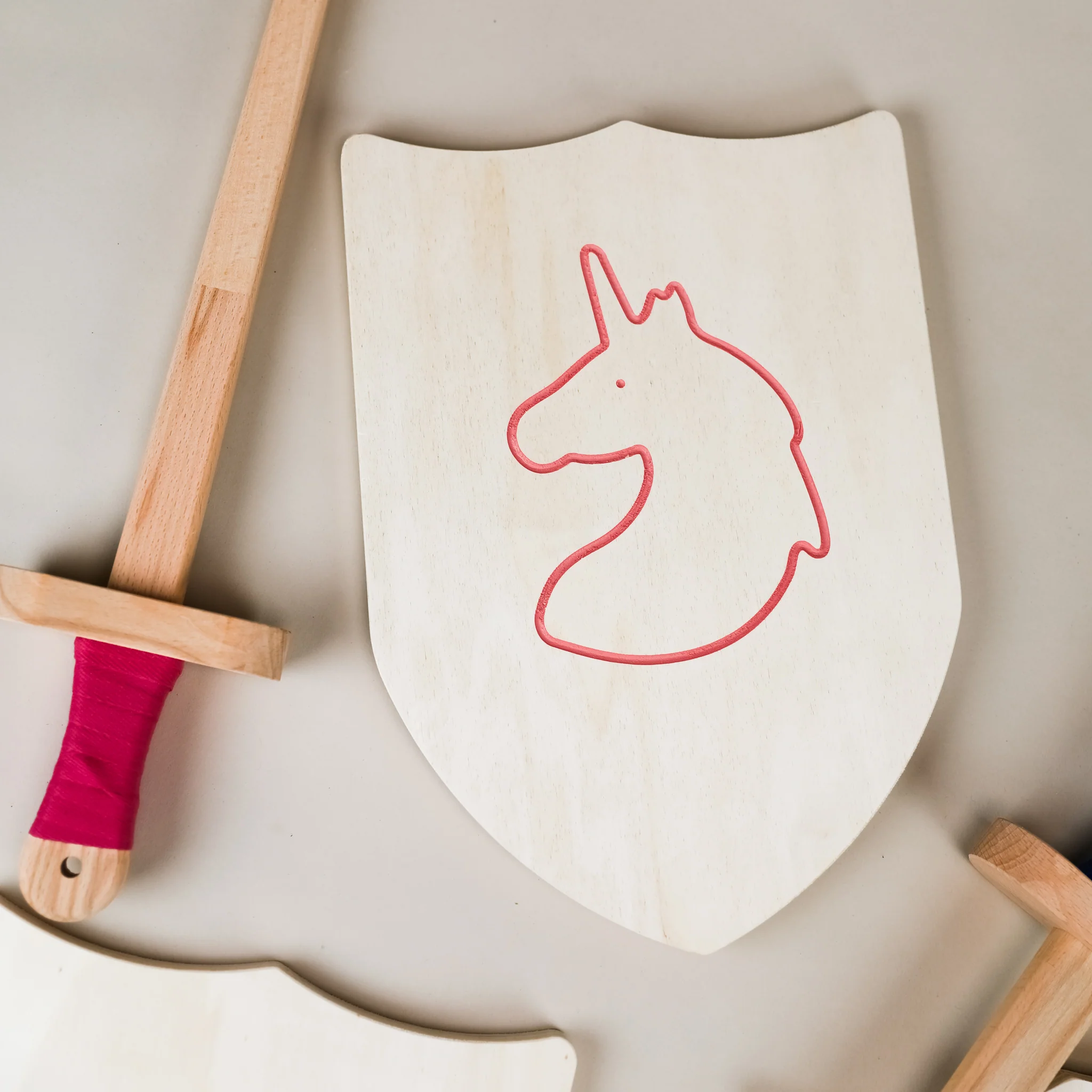 Wooden Toy Sword & Shield - Pink - Image 2