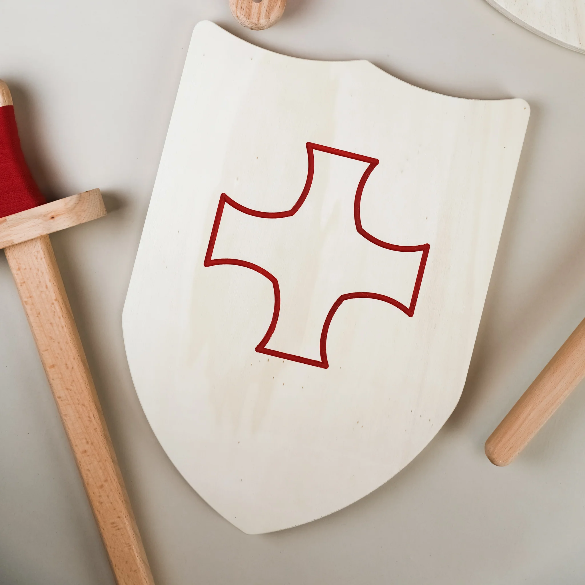 Wooden Toy Sword & Shield - Red - Image 2